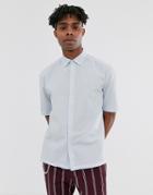 Asos Design Oversized Boxy Textured Shirt With Longer Sleeve In Blue - Blue
