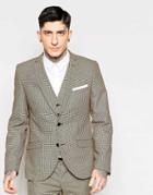 Heart & Dagger Houndstooth Suit Jacket In Super Skinny Fit - Brown