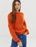 Asos Design Fluffy Sweater With Balloon Sleeve-orange