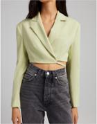 Bershka Back Detail Cropped Coordinating Blazer In Sage Green