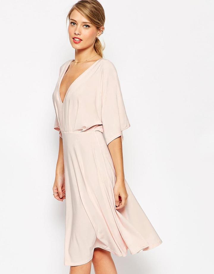 Asos Kimono Plunge Midi Dress - Nude