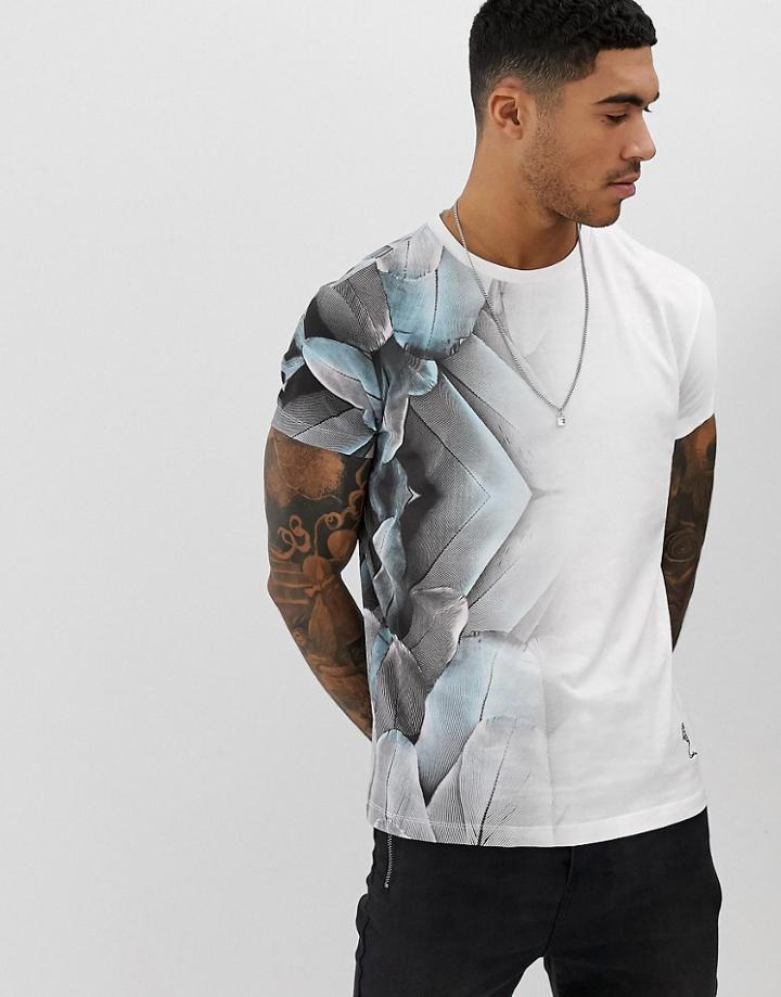 Religion T-shirt With Feather Fade Print In White