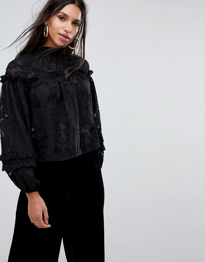 Missguided High Neck Embroidered Top - Black