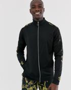 Asos Design Tall Two-piece Poly Tricot Track Top In Stripe & Baroque Print-black