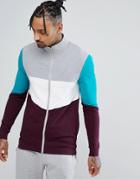 Asos Muscle Track Jacket With Retro Color Blocking - Gray