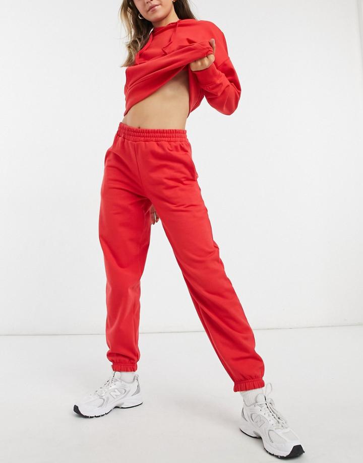New Look Cozy Cuffed Sweatpants In Bright Red
