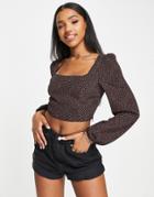 Glamorous Square Neck Puff Sleeve Structured Blouse In Ditsy Cherry-black