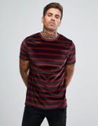 Asos T-shirt With Retro Stripe In Velour - Multi