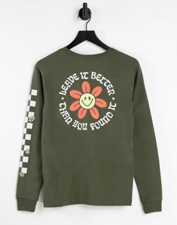 Vans X Parks Project Flower Park Boyfriend Back Print Long Sleeve T-shirt In Dark Green