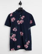 Abercrombie & Fitch Floral Print Pique Polo In Navy