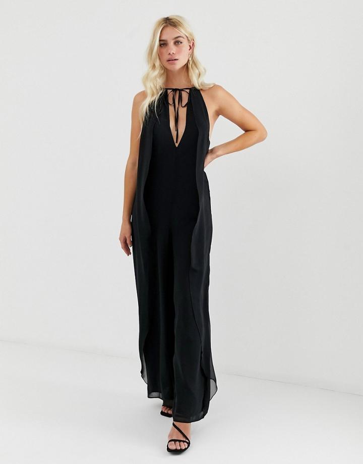 Asos Design Drape Jumpsuit With Tie Neck-black