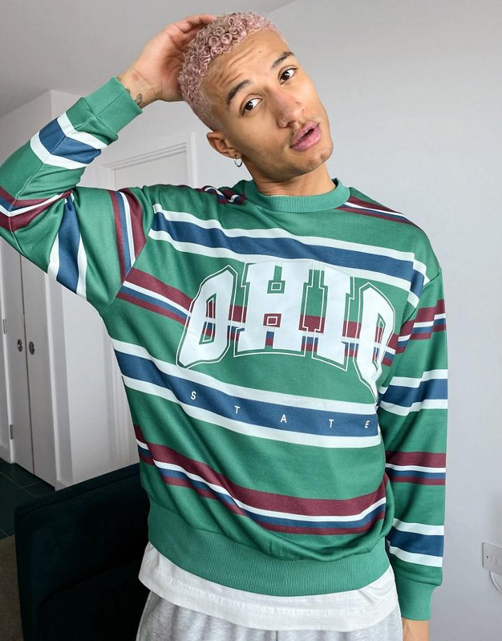 Asos Design Oversized Sweatshirt With All-over Stripes And Ohio Front Print-multi