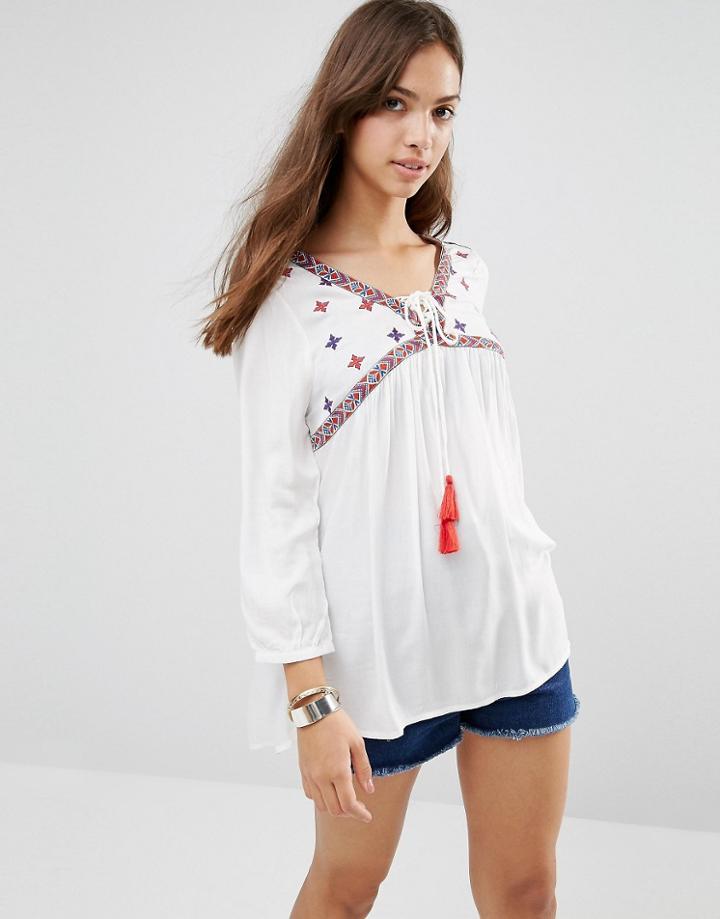 Only Wango Lace Up Boho Blouse - Cloud Dancer