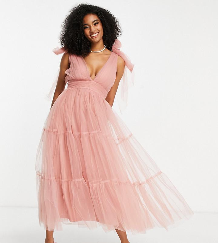 Lace & Beads Bridesmaid Tiered Midaxi Dress In Blush-pink