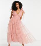 Lace & Beads Bridesmaid Tiered Midaxi Dress In Blush-pink