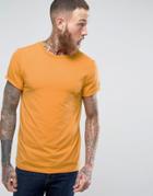 Asos Muscle T-shirt With Roll Sleeve In Yellow - Yellow