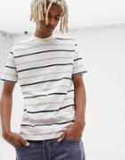 Asos Design Relaxed T-shirt With Retro Pastel Stripe-cream