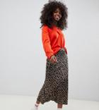 Asos Design Petite Bias Cut Satin Midi Skirt In Leopard Print - Multi