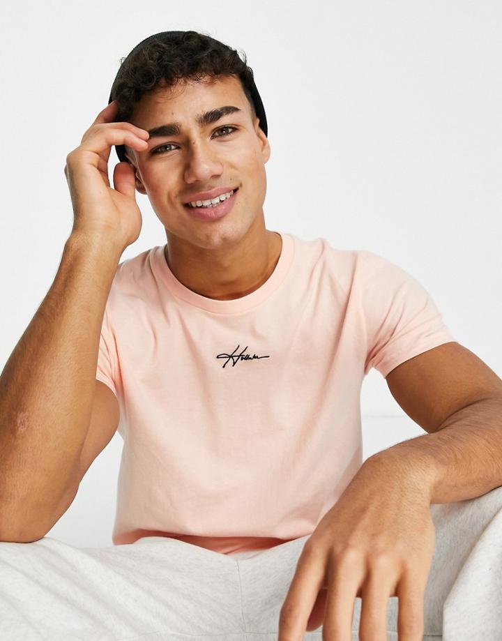 Hollister Center Script Logo T-shirt In Peach Pink