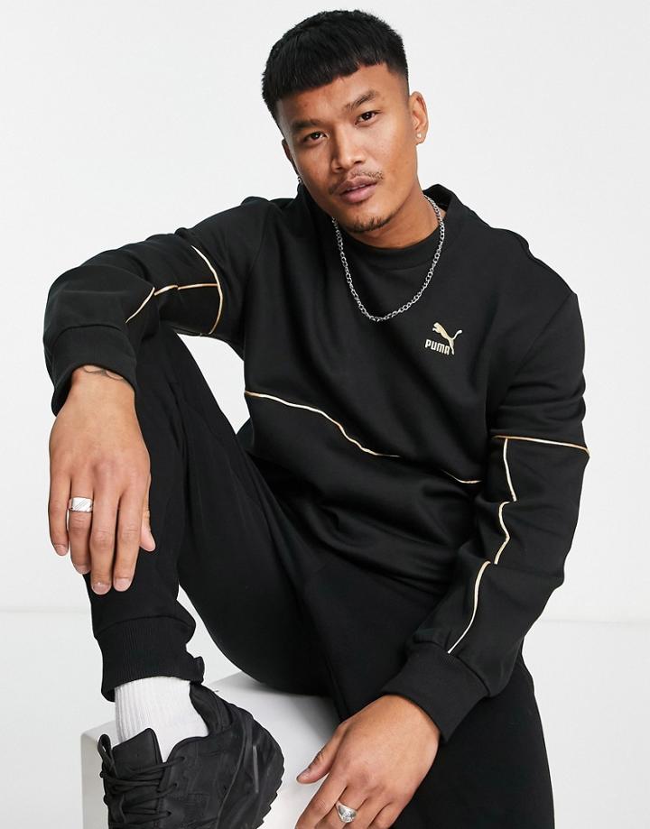 Puma Luxe Crew Sweatshirt In Black And Gold