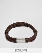 Reclaimed Vintage Patterned Weave Leather Bracelet - Brown