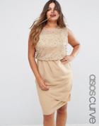 Asos Curve Midi Dress With Embellished Bodice - Pink