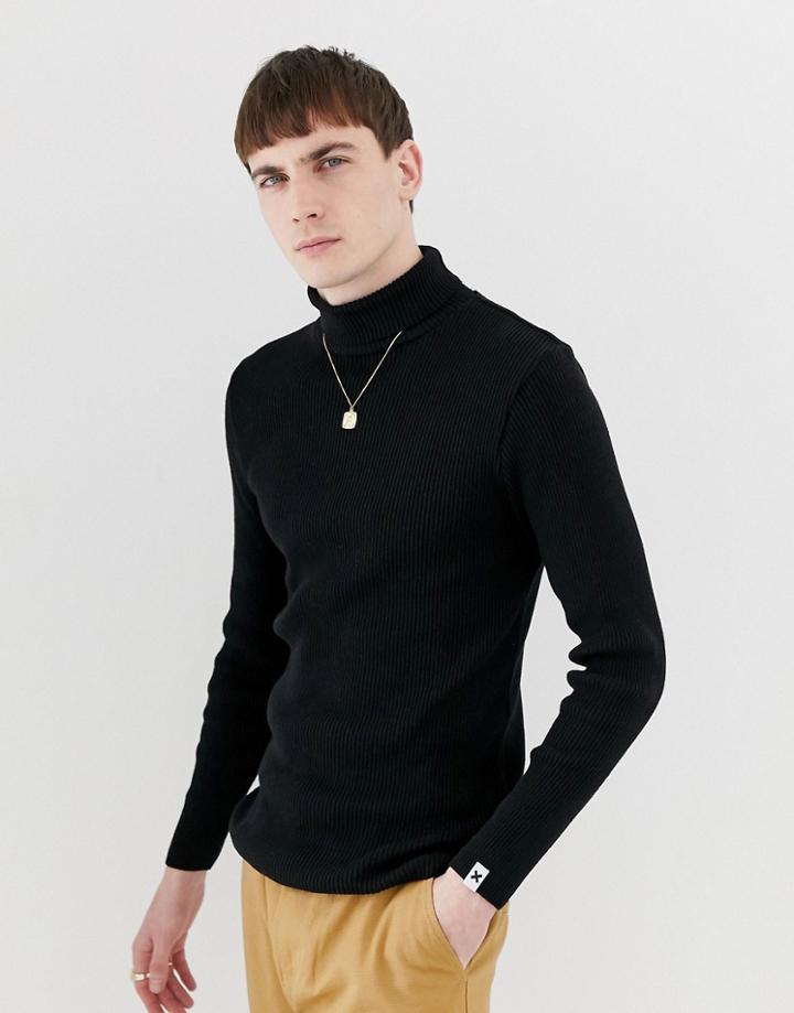 Collusion Muscle Fit Ribbed Roll Neck Sweater - Green