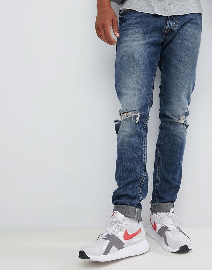 Diesel Tepphar Slim Carrot Fit Distressed Jeans In 084tx - Blue