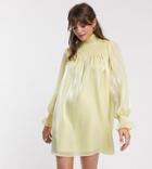 Glamorous High Neck Swing Dress With Shirring In Organza-yellow