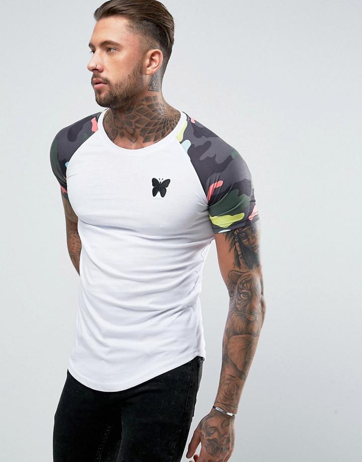 Good For Nothing Muscle T-shirt In Camo With Raglan Sleeves - White