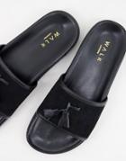 Walk London Ronny Tassel Slide Sandals In Black Suede