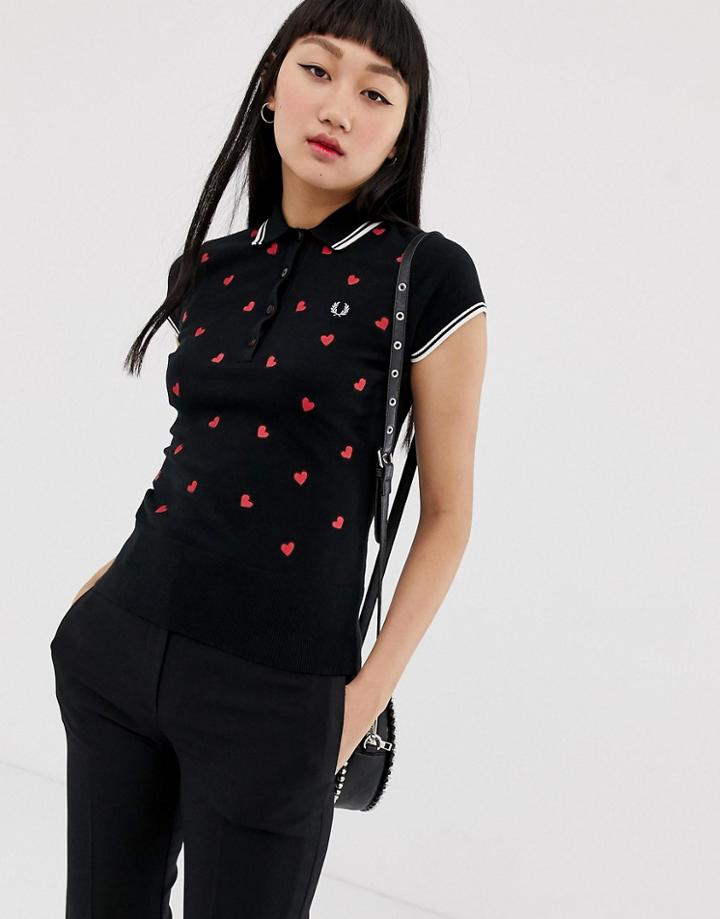 Fred Perry Amy Winehouse Foundation Heartprint Knitted Polo Shirt - Black