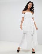 Parisian Off Shoulder Crochet Maxi Dress - White