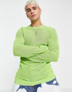 Asos Design Muscle Fit Mesh Sweater In Green