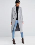 Asos Wool Blend Coat With Raw Edges And Pocket Detail - Gray