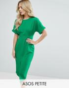 Asos Petite Smart Woven Dress With V Back And Split Front - Green