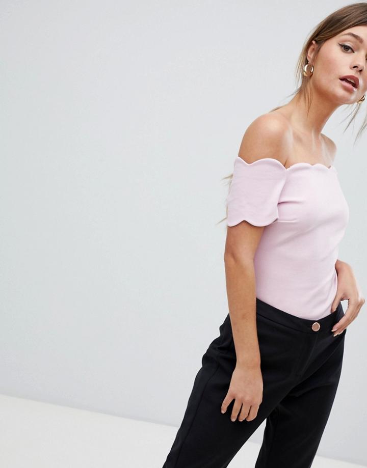 Ted Baker Scalloped Trim Bardot Top - Pink