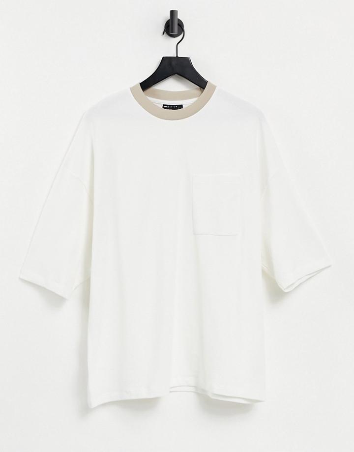 Asos Design Oversized T-shirt With Half Sleeve In Heavyweight Textured Fabric-white