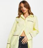 Vila Exclusive Oversized Shirt With Leopard Print Tipping In Pastel Yellow