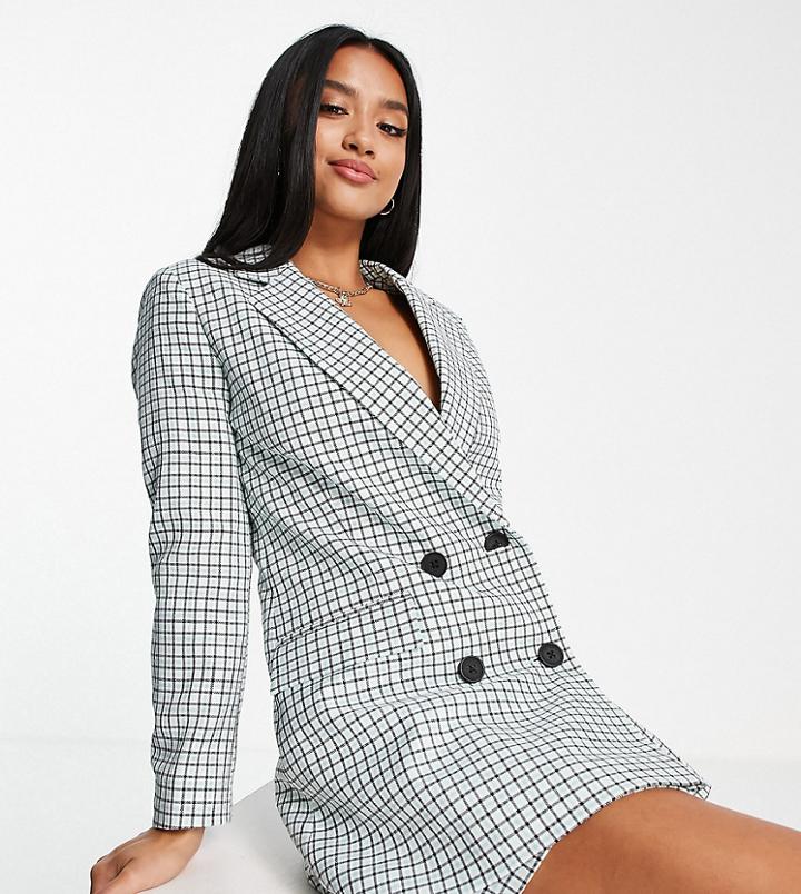 Miss Selfridge Petite Plaid Boyfriend Blazer In Mint Green
