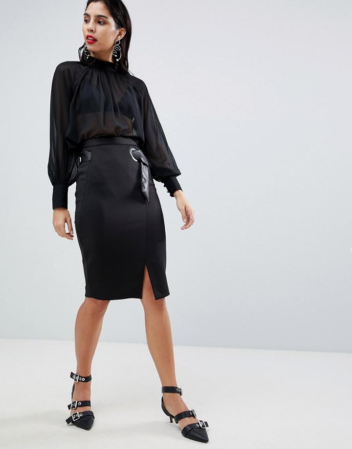 Sisley Belt Detail Pencil Skirt - Black