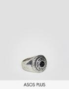 Asos Plus Embellished Signet Ring With Black Look Stone - Silver
