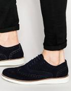 Dune Brogues In Navy Suede With Contrast Sole - Blue