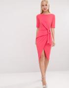 Asos Pencil Dress With Knot Front Detail - Pink