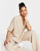 Asos Design Bowling Shirt Set In Latte Cheesecloth-neutral