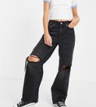 New Look Petite Wide Leg Ripped Dad Jean In Black