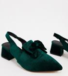 Asos Design Wide Fit Salsa Slingback Mid-heels With Bow In Forest Green Velvet