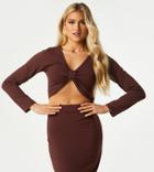 Outrageous Fortune Exclusive Knot Front Crop Top In Chocolate-brown
