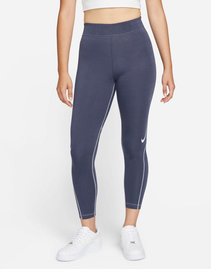 Nike Swoosh Pack High-waisted Leggings In Steel Blue
