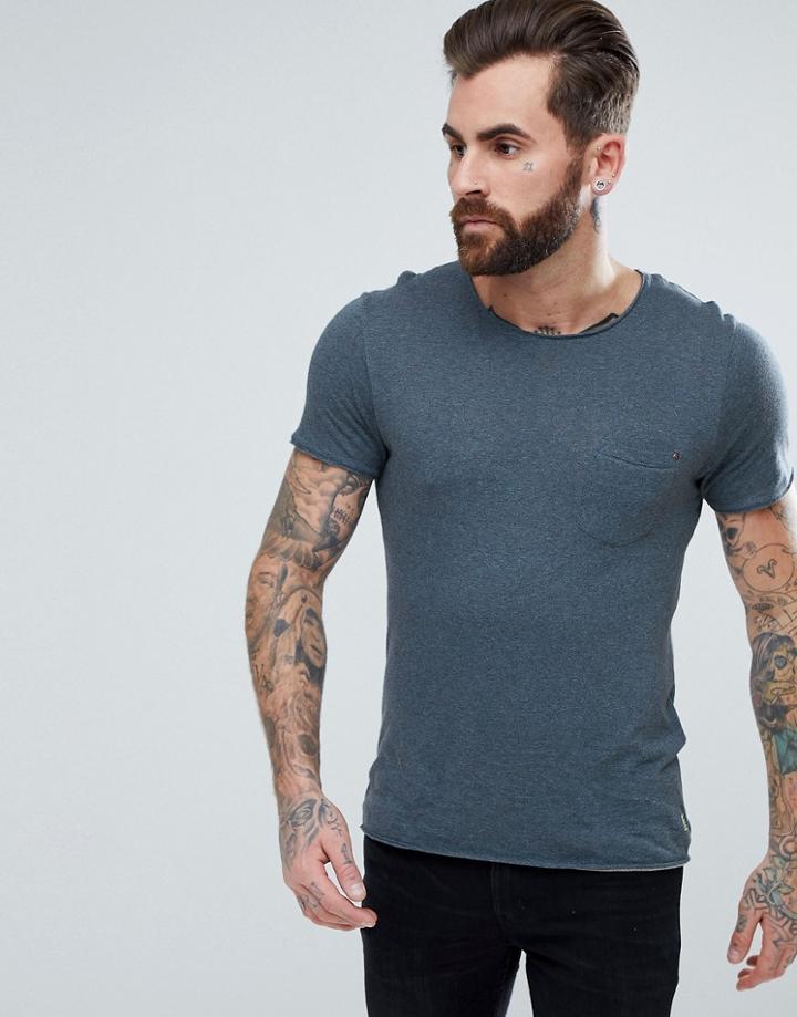 Jack & Jones Vintage T-shirt With Raw Hem And Pocket Detail - Navy